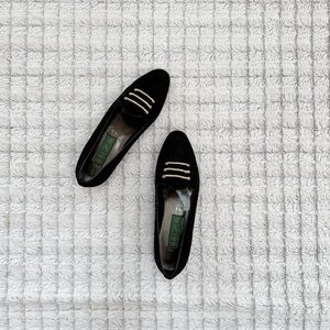 Unisa vintage velvet Black Flats with Gold Accents